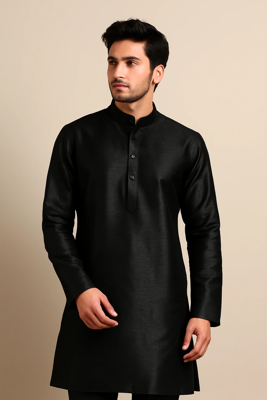 Luxe Midnight Black Shiny Kurta